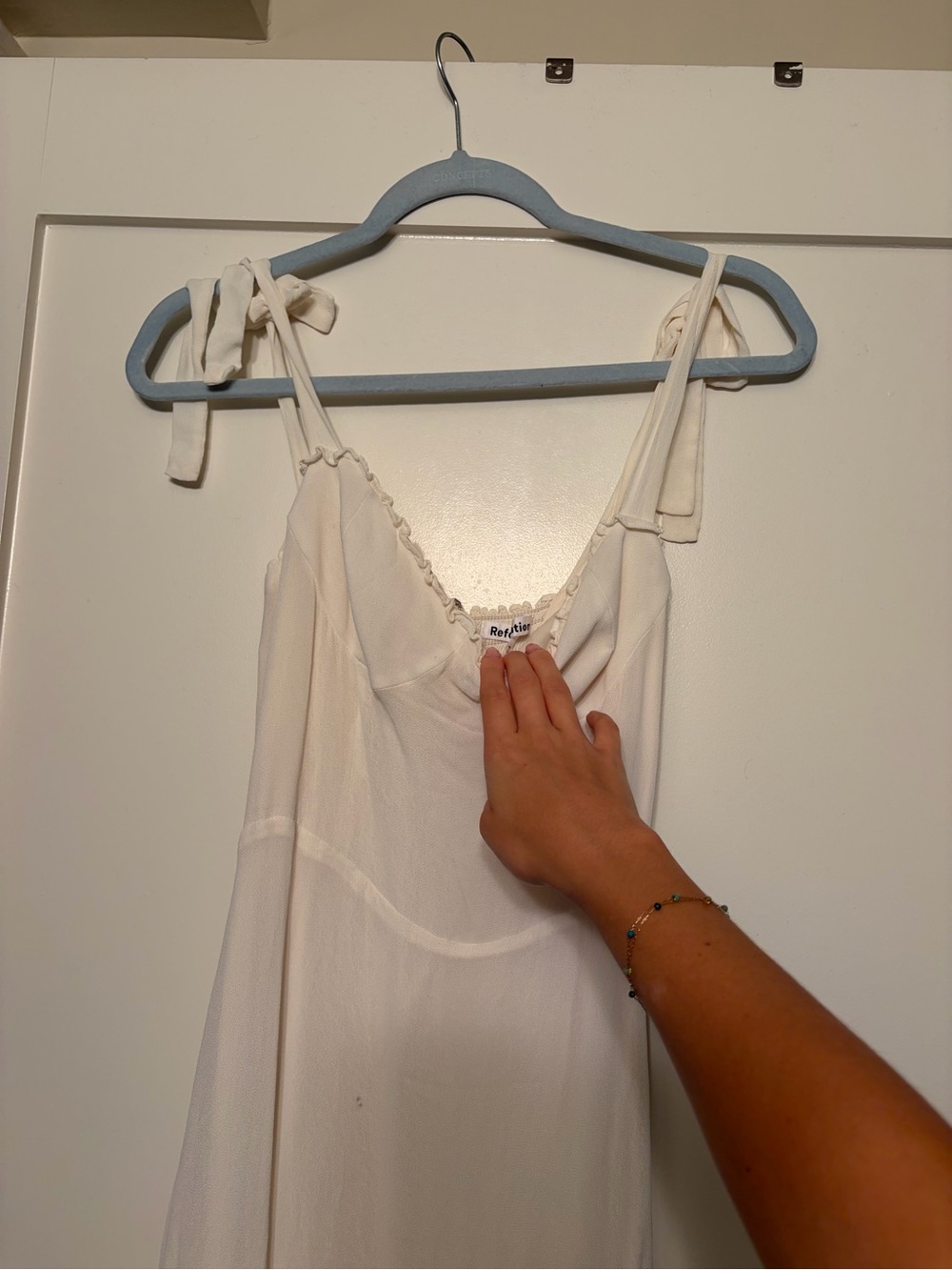 Reformation White Tie-Shoulder Slip Dress